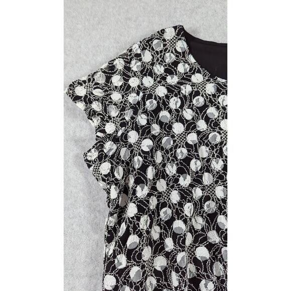 Susan Graver Women Top 3X Polka Dot Lace Overlay Swing Tunic Stretch Popover - Picture 2 of 10